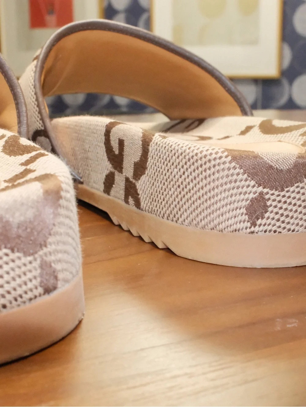 Gucci Beige Brown GG Canvas Slide Sandals